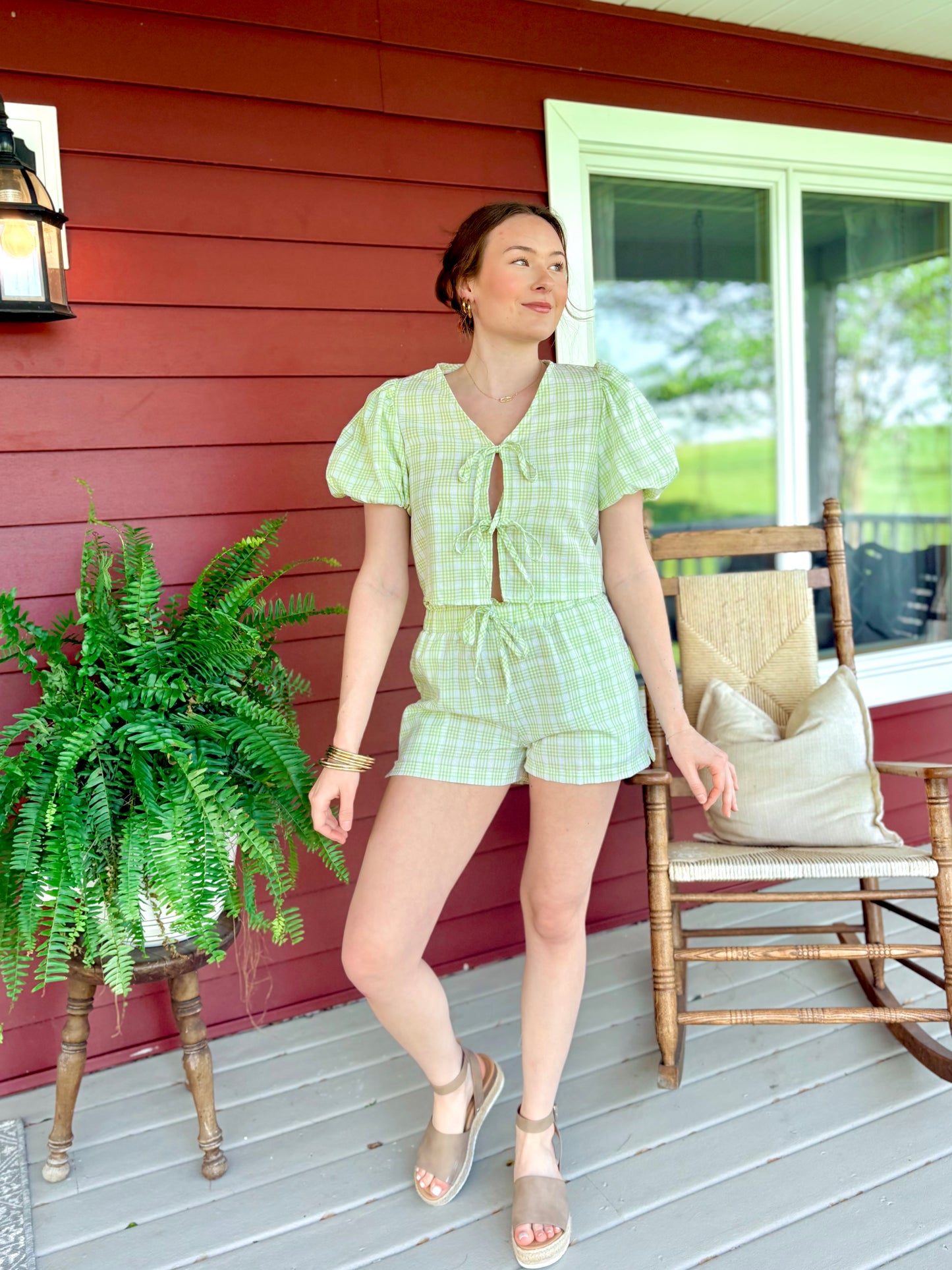 Cutie Plaid Shorts | Lime Green & White
