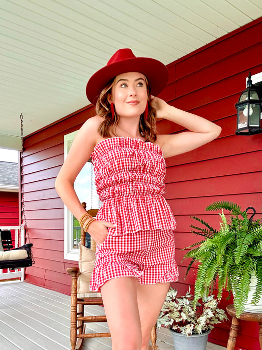 Checkered Picnic Tube Top | Red