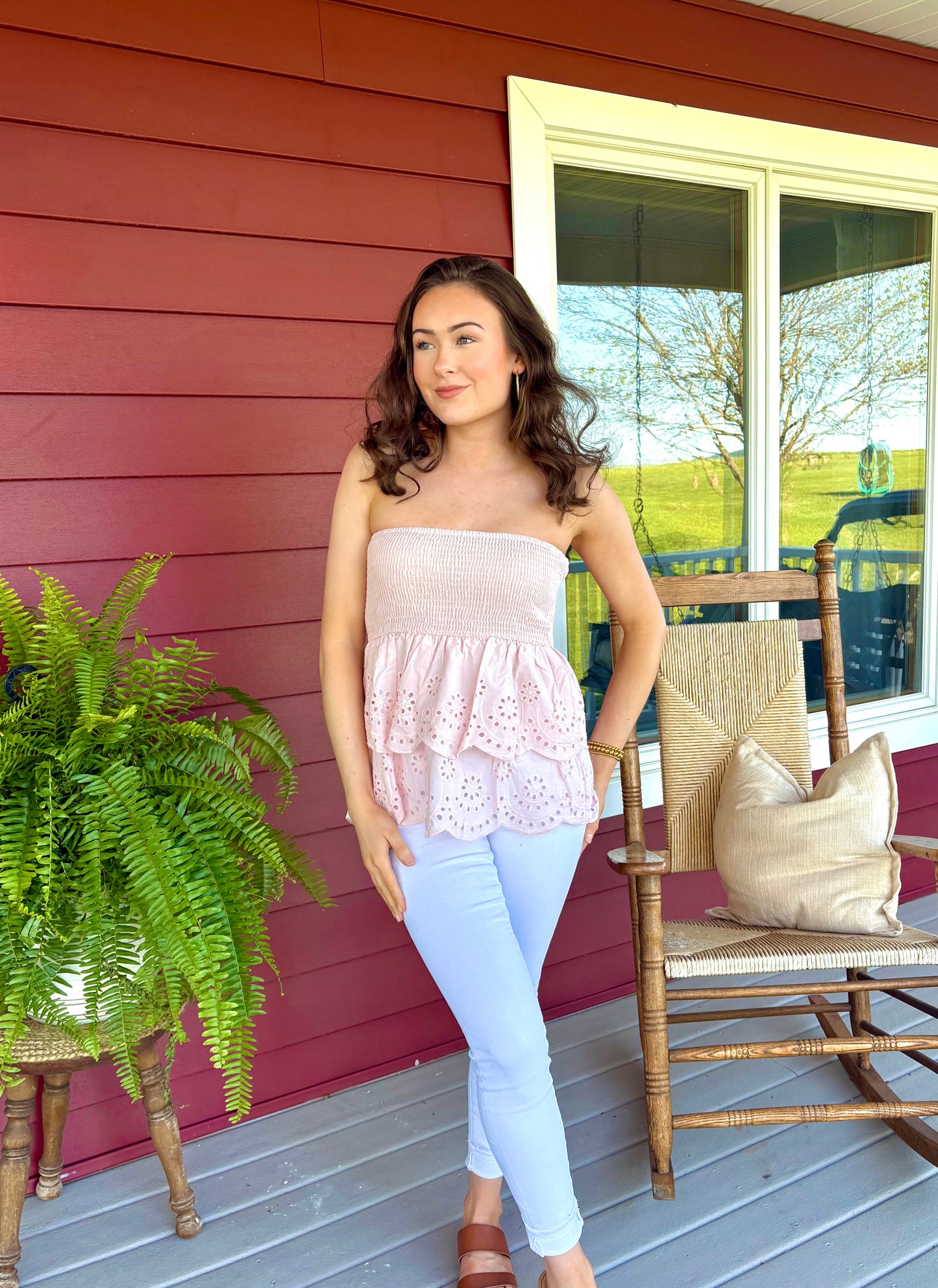 Eyelet Tube Top | Baby Pink