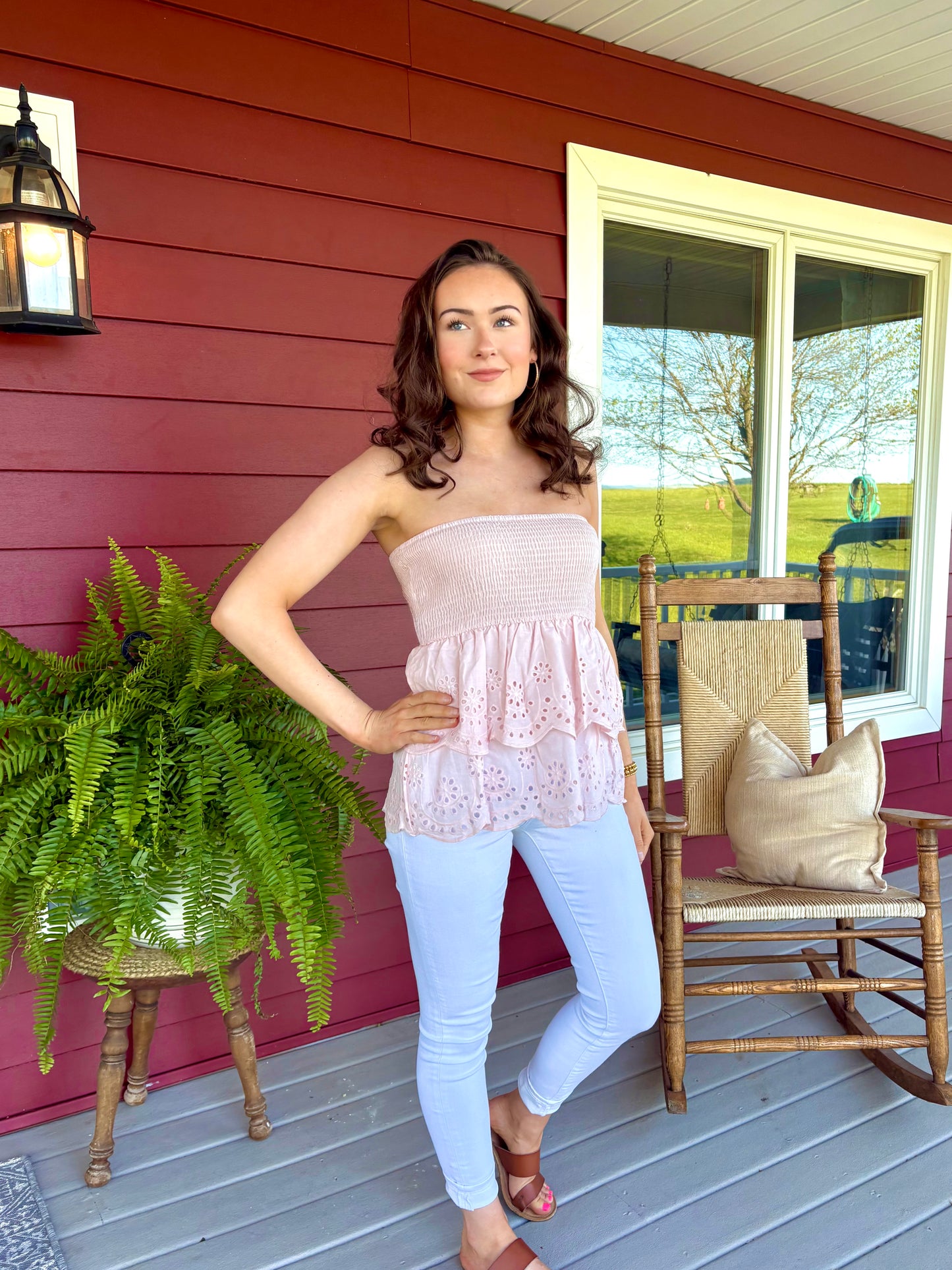 Eyelet Tube Top | Baby Pink