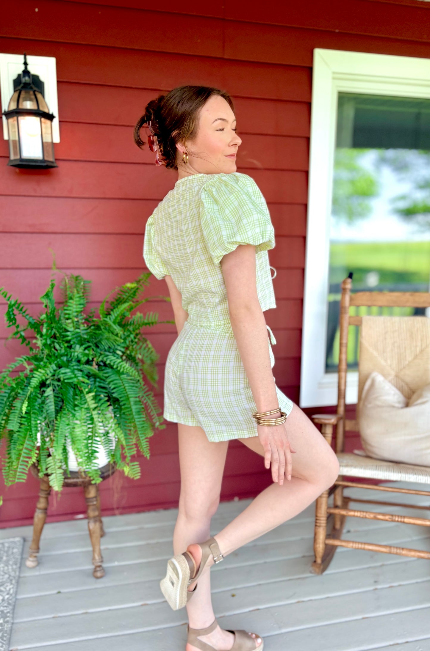 Cutie Plaid Shorts | Lime Green & White