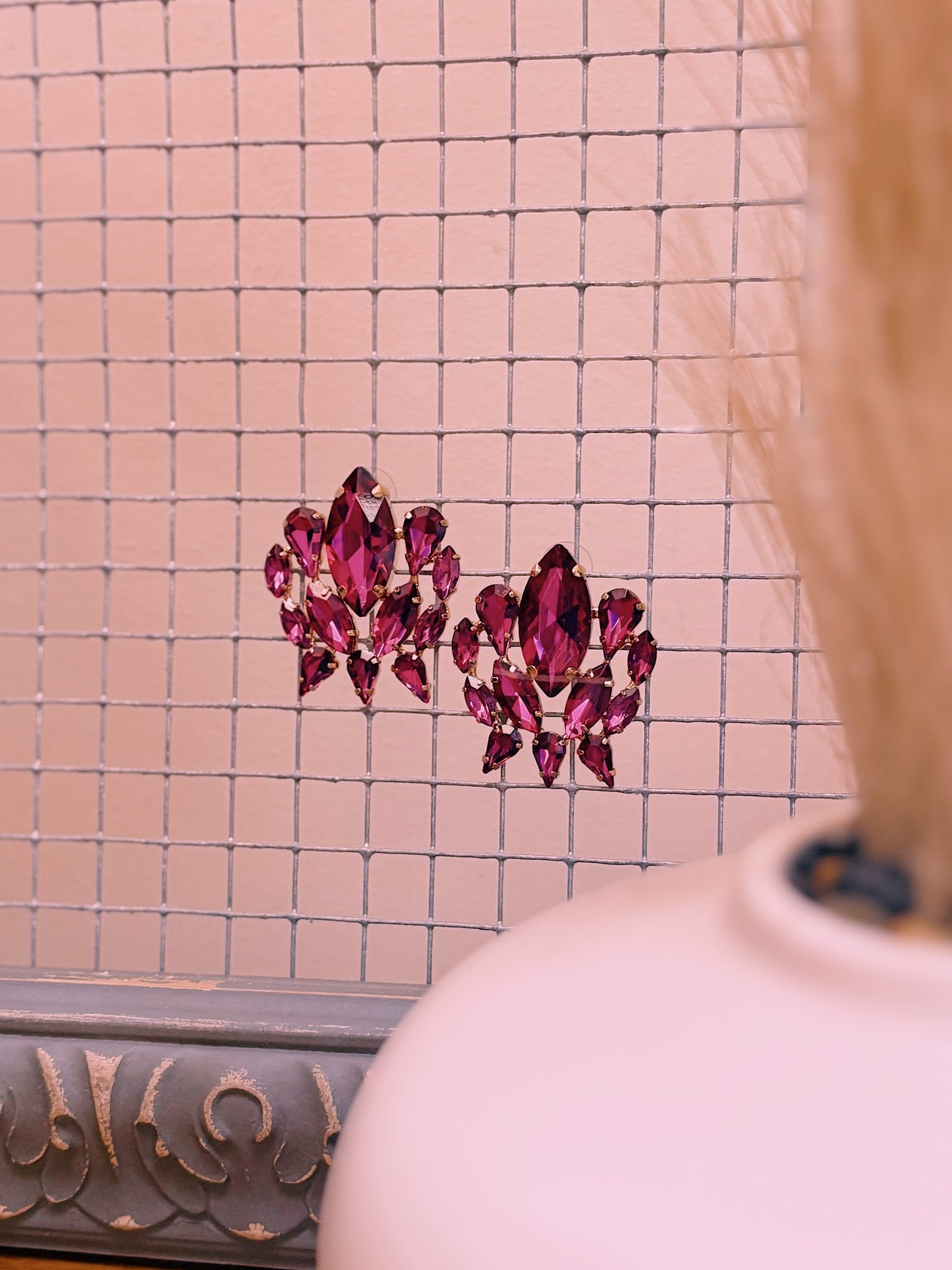 Crystal Stone Earrings | Fuchsia