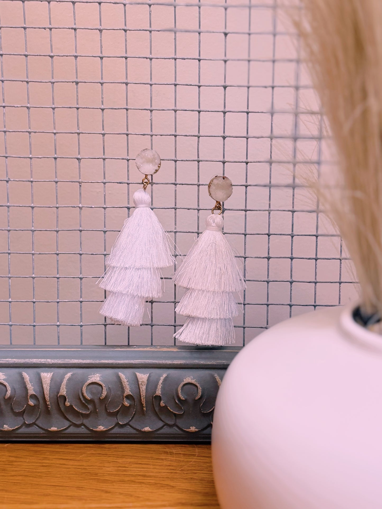 Tassel Earrings | Gold & White