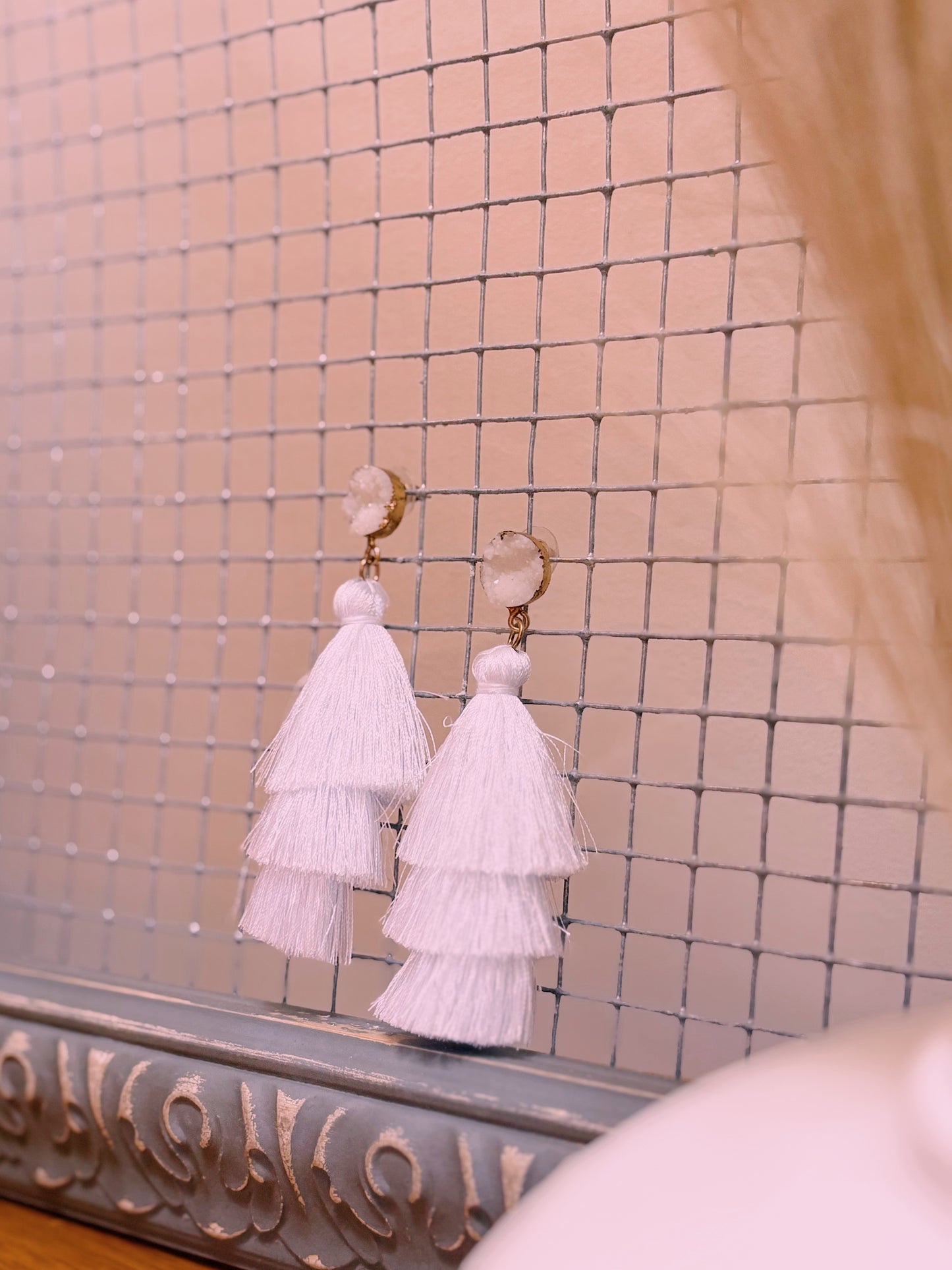 Tassel Earrings | Gold & White