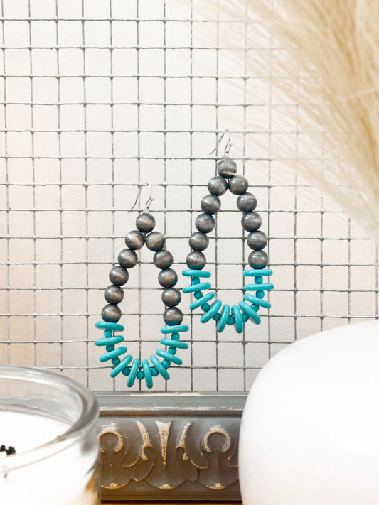 Dual Tone Earrings | Turquoise & Navajo Pearl