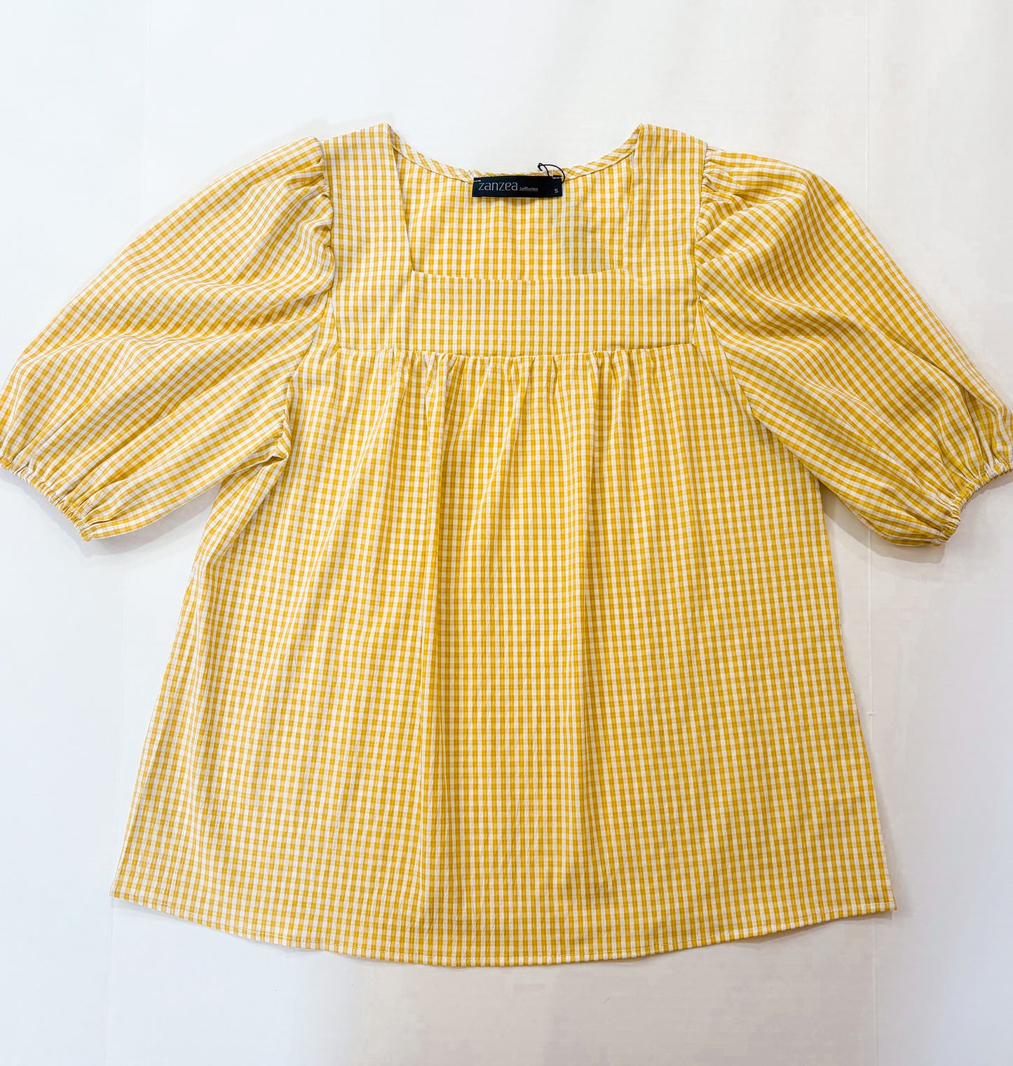 Gingham Puff Sleeve Top | Yellow