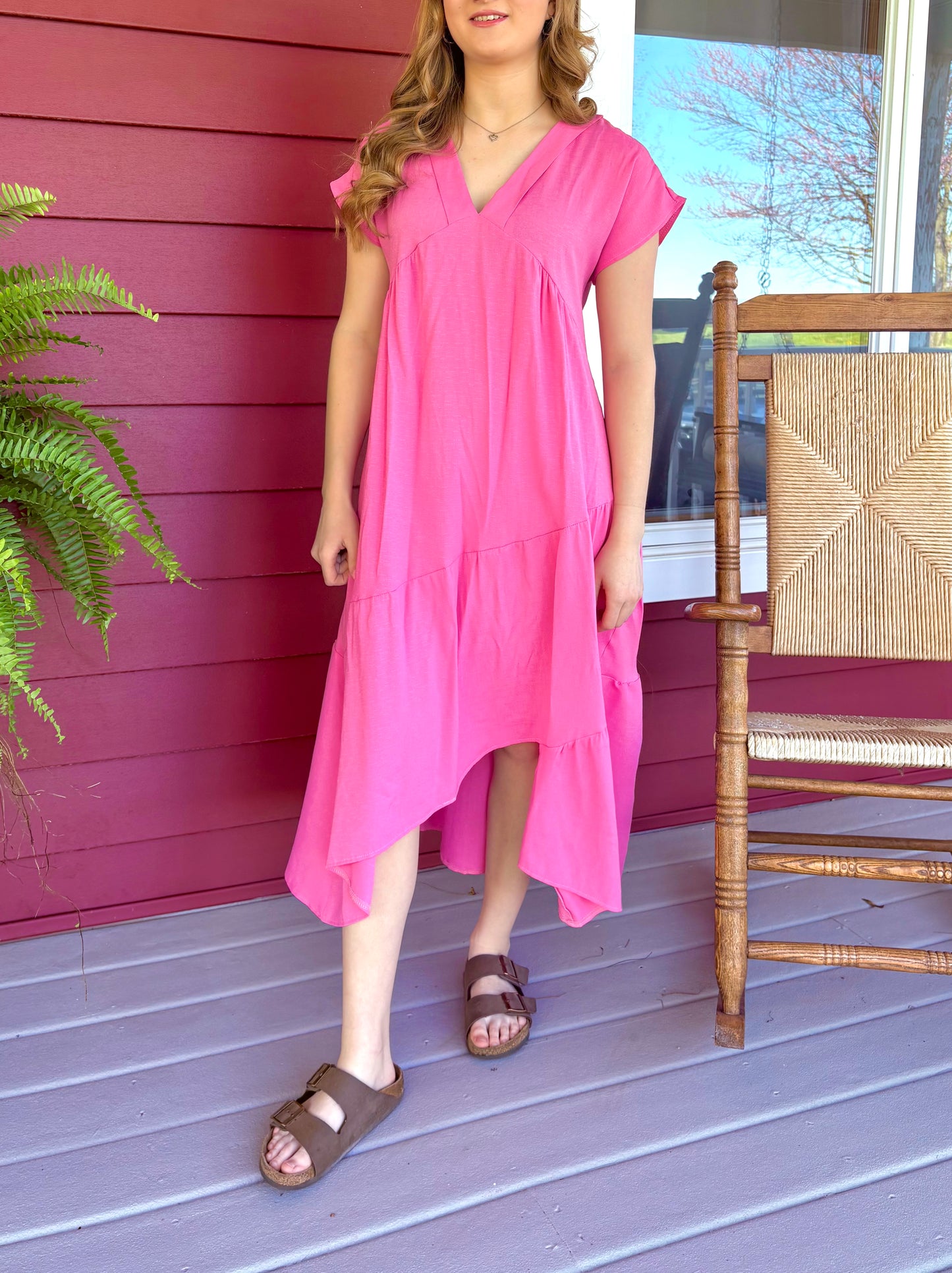 Pink Asymmetrical Maxi Dress