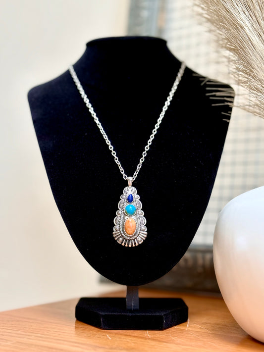 Birdie Necklace | Orange, Turquoise & Blue