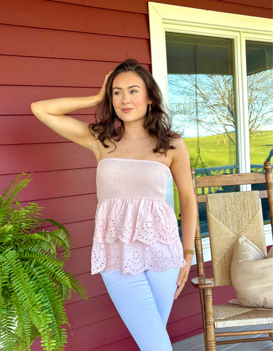 Pink Eyelet Tube Top
