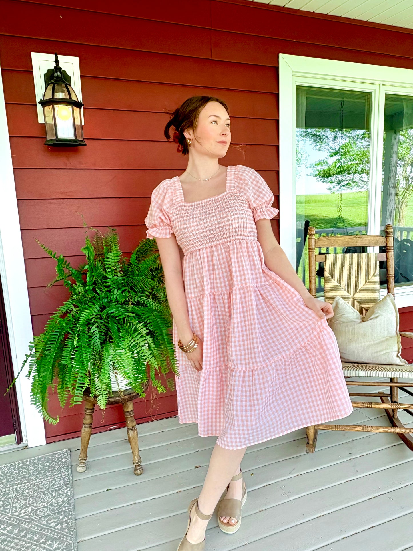 Gingham Maxi Dress | Baby Pink