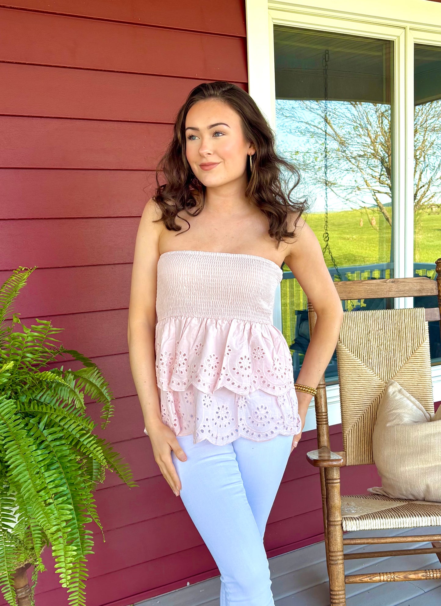 Eyelet Tube Top | Baby Pink