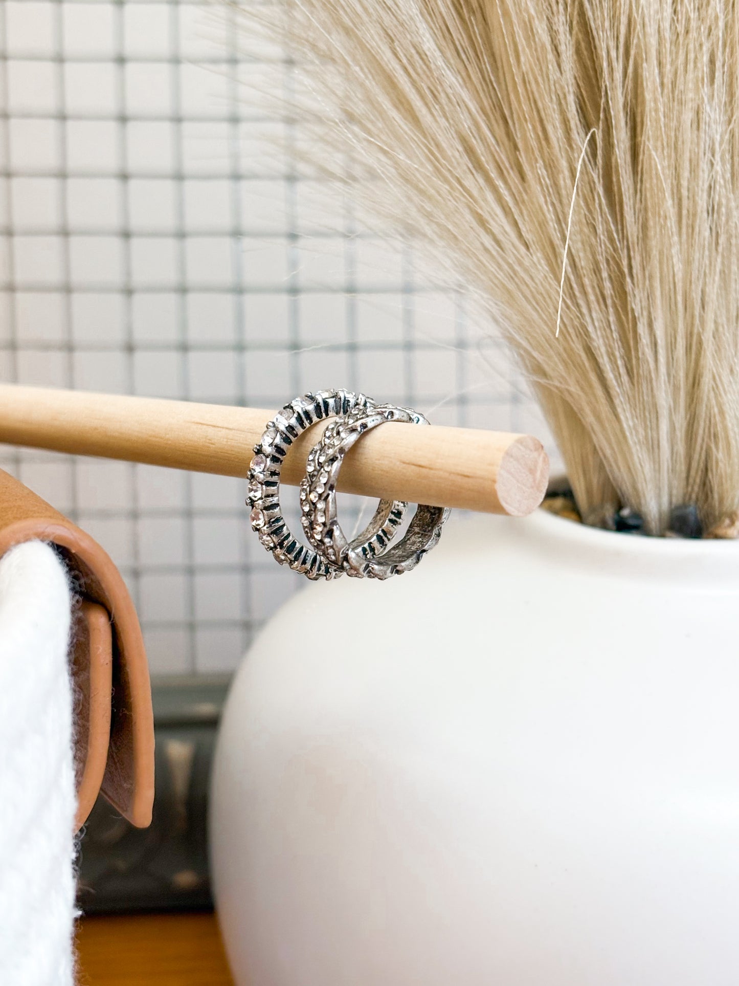 Rustic Rhinestone Ring Stack